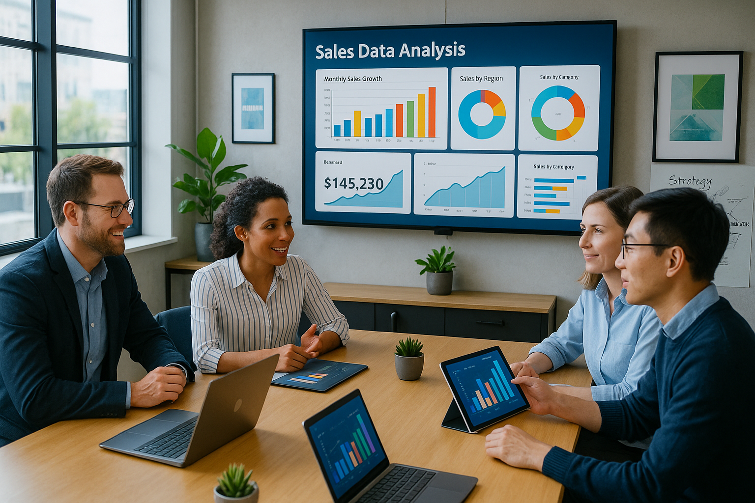 modern sales team analyzing data